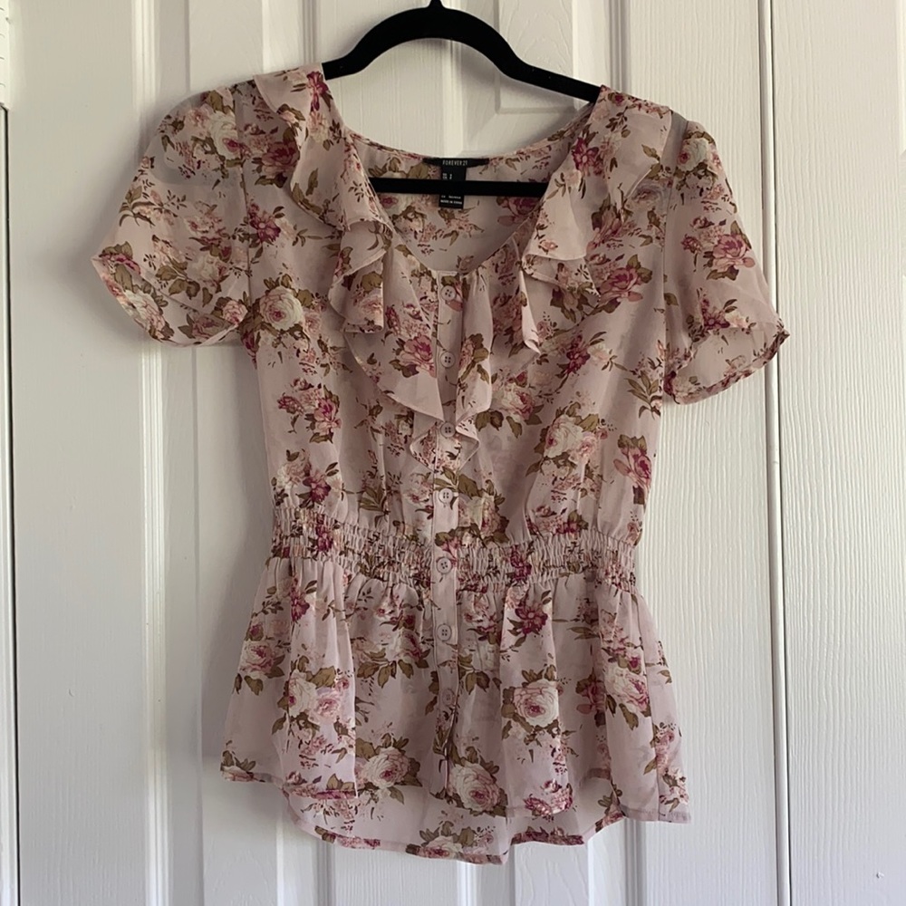 F21 Cottagecore Sheer Floral Blouse